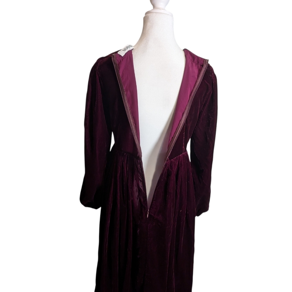 UUNIQ Burgundy Dress With Rhinestone Bows Midi Velvet The Great Gatsby Size Med - Picture 8 of 10